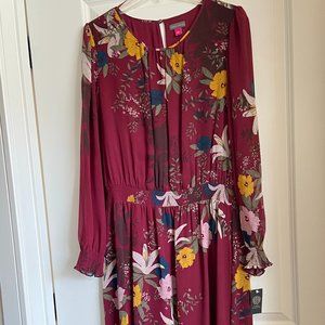 Vince Camuto Beautiful Burgundy Long Sleeve Elastic Waist Dress Size Large L